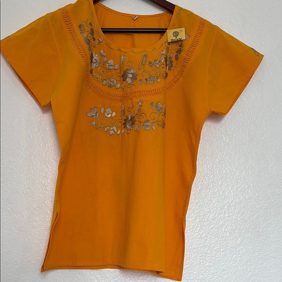 Hand Crafted Orange Floral Tee - Picture 1 of 6